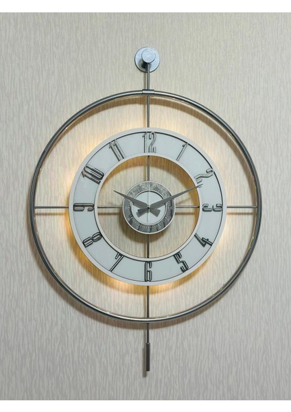 Modern 60X80CM Büyük Camlı Metal Duvar Saati, Krom Toz Boya, Işıklandırmalı indirimleri
