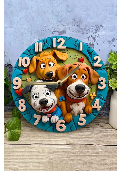 Sessiz Yuvarlak Ahşap Duvar Saati, Kuvars Hareketli, 3D ve 2d Köpek Deseni fiyatları
