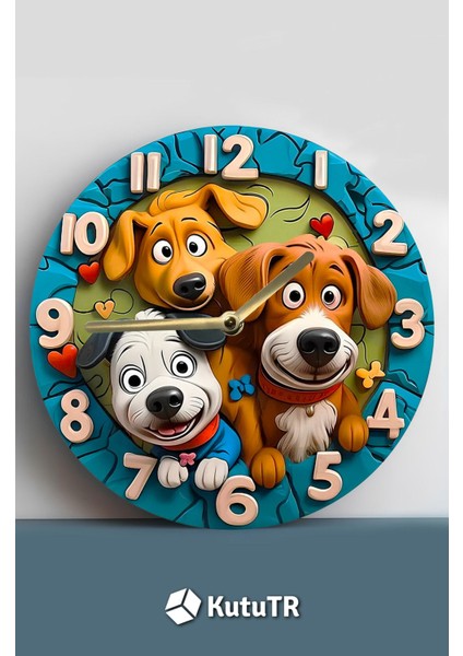 Sessiz Yuvarlak Ahşap Duvar Saati, Kuvars Hareketli, 3D ve 2d Köpek Deseni modelleri