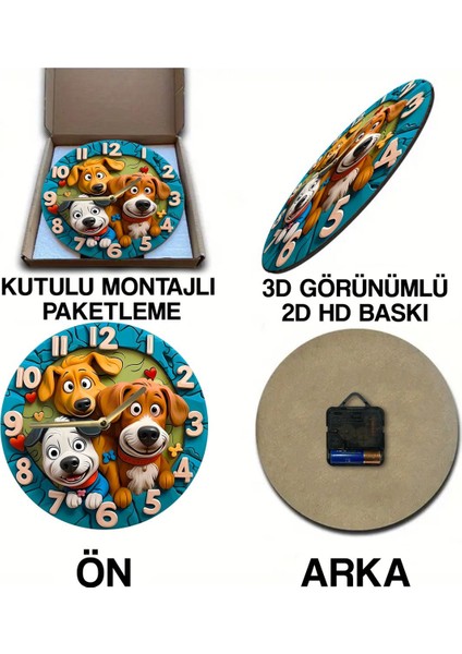 Sessiz Yuvarlak Ahşap Duvar Saati, Kuvars Hareketli, 3D ve 2d Köpek Deseni indirimleri