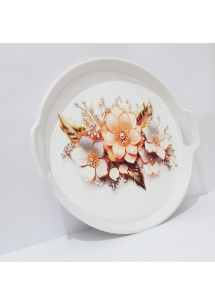 Çay Tepsi 32X34X3 cm Yuvarlak Plastik Çay Tepsisi Sunum Tepsi modelleri