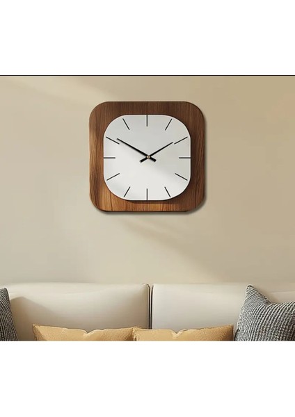 Ahşap Duvar Saati, Ceviz Beyaz, 40X40 Cm, Şık ve Modern Dekorasyon Parçası