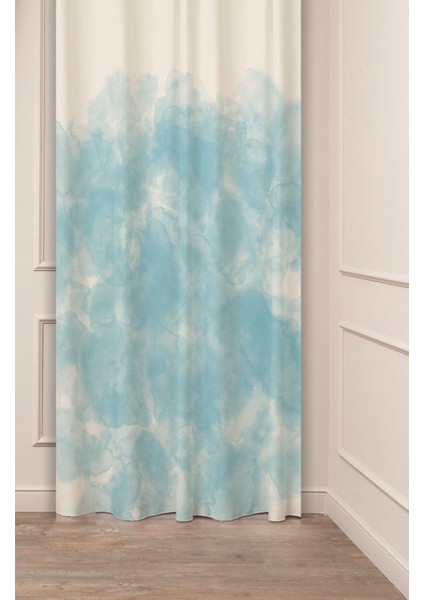 Mavi Bej Krem Minimalist Sade Soft Pastel Özel Tasarım Dijital Baskılı (Tek Kanat) Şık Fon Perde