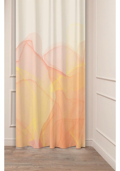 Sarı Bej Krem Fuşya Minimalist Soft Pastel Özel Tasarım Dijital Baskılı (Tek Kanat) Şık Fon Perde