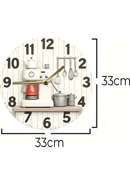 Mutfak Temalı Mdf Duvar Saati, Sessiz Mekanizma, 3D Görünüm, Şık ve Modern Tasarım