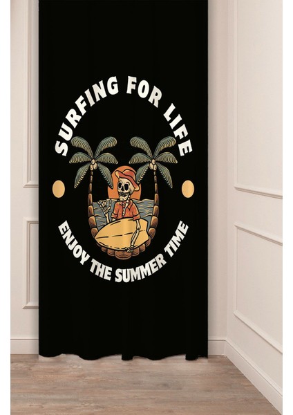 Enjoy The Summer Time Surfing For Life Desenli Özel Tasarım Dijital Baskılı (Tek Kanat)Şık Fon Perde