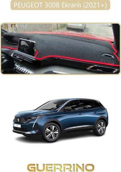 Peugeot 3008 Ekranlı (2021+)TORPİDO Koruma Halısı Bej Kenar