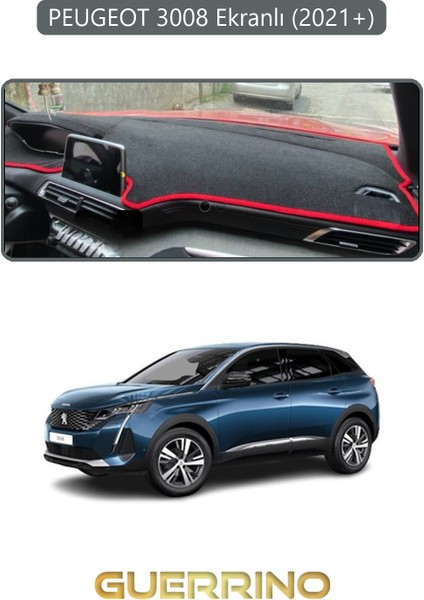 Peugeot 3008 Ekranlı (2021+)TORPİDO Koruma Halısı Gri Kenar