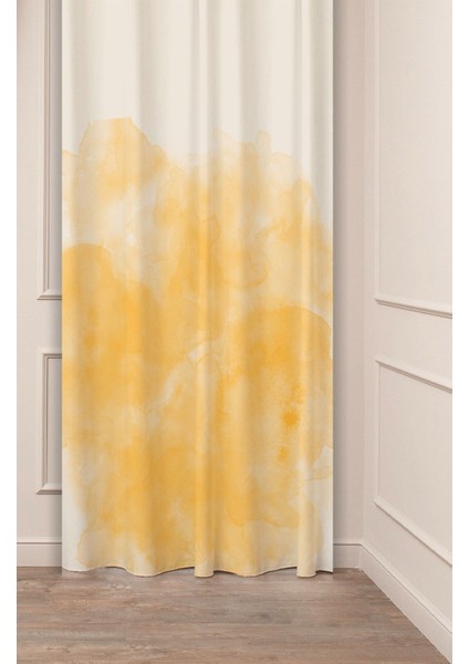 Sarı Bej Krem Minimalist Sade Soft Pastel Özel Tasarım Dijital Baskılı (Tek Kanat) Şık Fon Perde