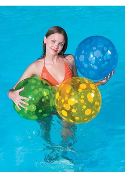 3 Adet Damla Desenli Renkli Deniz Topu Seti - 31013 Inflatable Spotted Beach Ball 51 cm