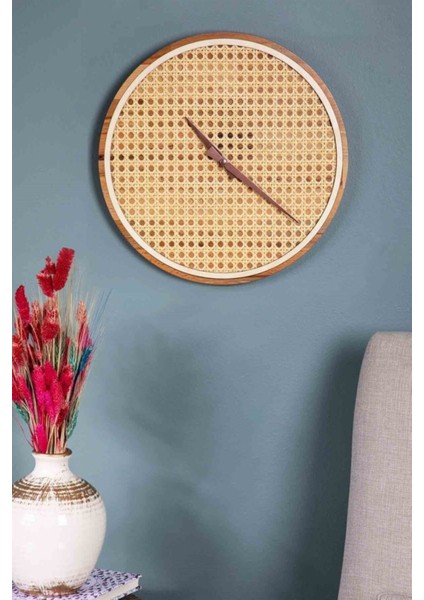 Yuvarlak Istanbul Serisi Şile Hazeran Ahşap Duvar Saati, Rustik Sarı, 32 cm