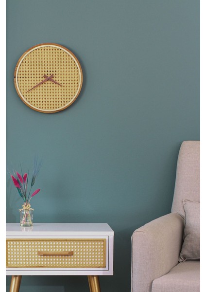 Yuvarlak Istanbul Serisi Şile Hazeran Ahşap Duvar Saati, Rustik Sarı, 32 cm fiyatları