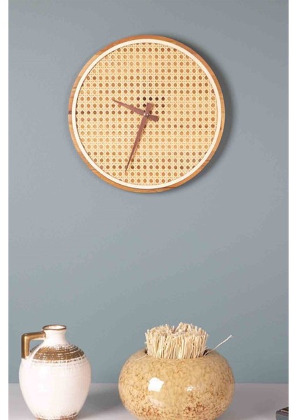 Yuvarlak Istanbul Serisi Şile Hazeran Ahşap Duvar Saati, Rustik Sarı, 32 cm modelleri