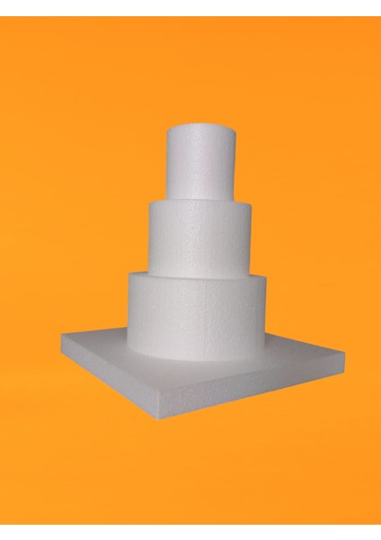 3 Katlı Maket Pasta | 30X30 cm Kare Taban | Daire Form | Katlı Strafor Pasta Maketi | Dekoratif Doğum Günü Süsü Beyaz modelleri
