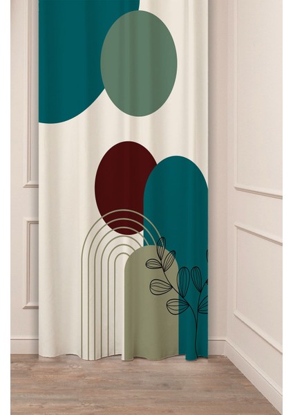 Yaprak Bohem Minimalist Pastel Bej Krem Desenli Özel Tasarım Dijital Baskılı (Tek Kanat) Fon Perde