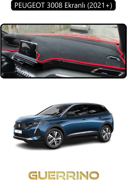 Peugeot 3008 Ekranlı (2021+)TORPİDO Koruma Halısı Siyah Kenar