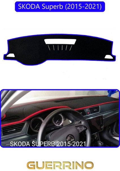 Skoda Superb (2015-2021)TORPİDO Koruma Halısı Mavi Kenar