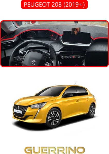 Peugeot 208 (2019+)TORPİDO Koruma Halısı Kırmızı Kenar
