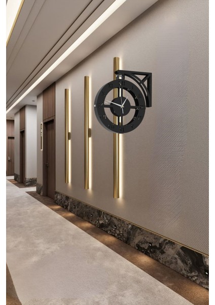 Modern Çift Taraflı Dairesel Siyah Metal Duvar Saati, Şık ve Fonksiyonel Tasarım