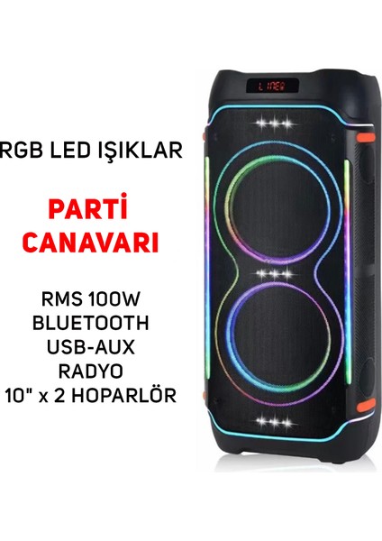 Pazaraza NDR-1810 Bluetooth Hopralör Radyolu LED Işıklı 100RMS Ses Canavarı