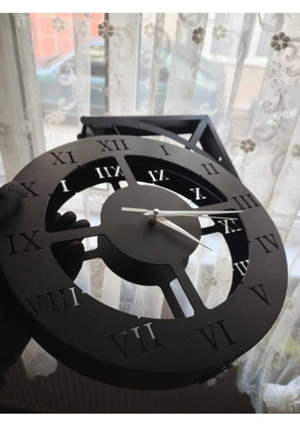 Modern Çift Taraflı Dairesel Siyah Metal Duvar Saati, Şık ve Fonksiyonel Tasarım indirimleri