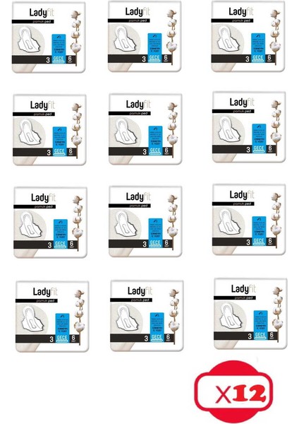 Pamuk Ped Gece 6lı X12 Paket (72 Adet)