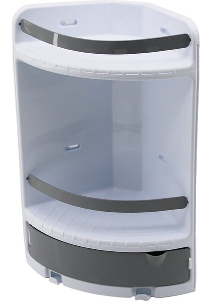 Qlux L-00289 Çekmeceli 3 Katlı 3gen 37X28X18X18CM Banyo Köşesi Plastik Vidalı Montaj