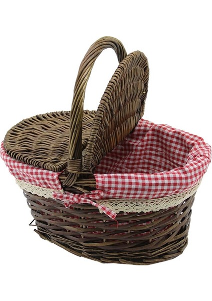 Oval Hasır Piknik Sepeti Dekoratif Çok Amaçlı Sepet Kola Tak Kulp Çift Kapak 19X27.5 - 25X35- D:16CM