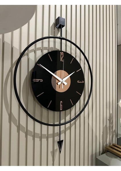 Modern Şeffaf Duvar Saati, Skandinav Tarz, 48X72 Cm, Siyah-Bronz Renkli