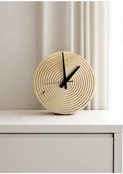 Minimalist Masif Ağaç Doğal Saat, Krem Renkli, Şık ve Zarif Tasarım