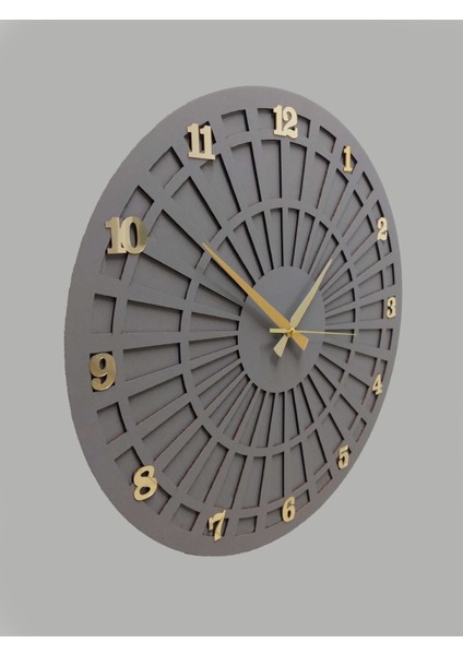 Gri Ahşap Dekoratif Sessiz Mekanizmalı Duvar Saati