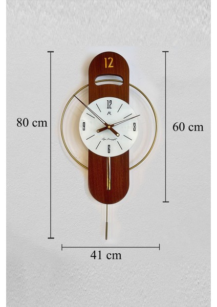 Altın Tonlu Metal ve Ahşap Göbekli Şık Duvar Saati