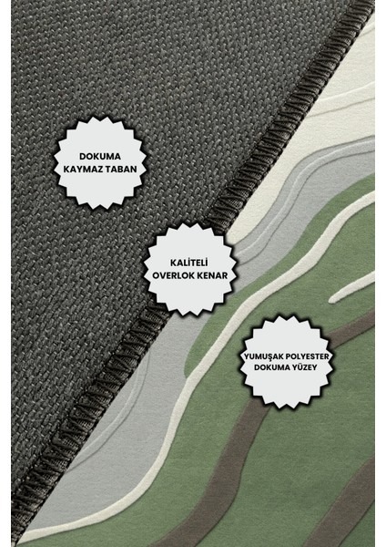 Dalga Desenli Modern Yeşil Halı Dijital Baskılı Dokuma Kaymaz Tabanlı Yıkanabilir Oturma Odası Halısı