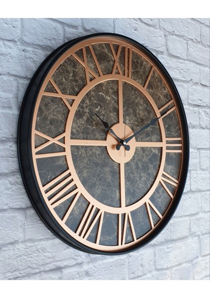 Mermer Desenli Bakır Renkli Metal Çerçeveli 50 cm Duvar Saati modelleri