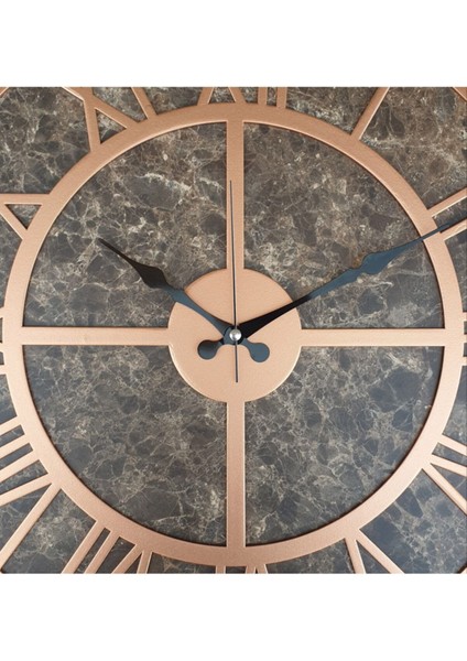 Mermer Desenli Bakır Renkli Metal Çerçeveli 50 cm Duvar Saati fırsatları