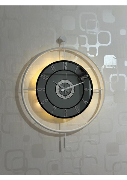 Büyük Metal Camlı Duvar Saati 60X80 Cm, Işıklı, Gerçek Cam, Beyaz-Füme-Siyah-Gümüş fiyatları