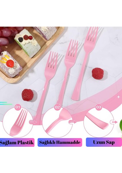 25'li Pembe Renkli Plastik Çatal Seti | Tek Kullanımlık Çatal | Parti & Piknik Malzemesi