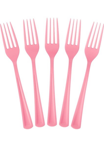 25'li Pembe Renkli Plastik Çatal Seti | Tek Kullanımlık Çatal | Parti & Piknik Malzemesi fiyatları