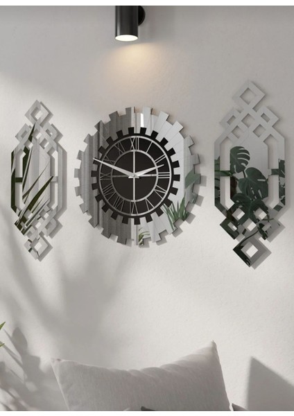 Modern Gümüş Renk Duvar Saati 3'lü Set 80X50 Cm, Şık ve Fonksiyonel Dekor. fiyatları