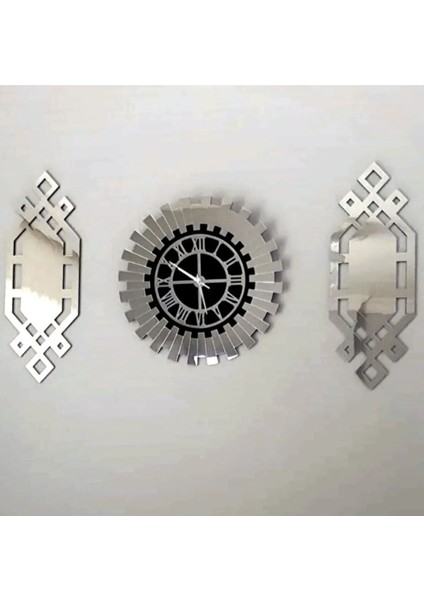 Modern Gümüş Renk Duvar Saati 3'lü Set 80X50 Cm, Şık ve Fonksiyonel Dekor. fırsatları