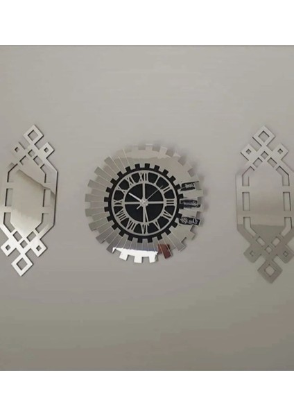 Modern Gümüş Renk Duvar Saati 3'lü Set 80X50 Cm, Şık ve Fonksiyonel Dekor. indirimleri