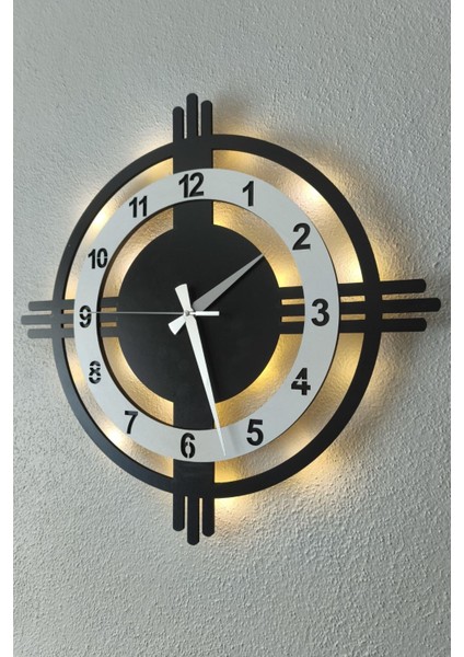 Modern Sessiz Işıklı Duvar Saati, Şık ve Dekoratif 48 cm Beyaz ve Siyah Tasarım fiyatları