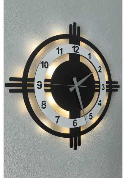 Modern Sessiz Işıklı Duvar Saati, Şık ve Dekoratif 48 cm Beyaz ve Siyah Tasarım modelleri