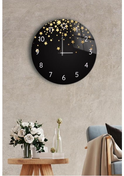 27 cm Çapında Şık Cam Duvar Saati, Düşen Yıldızlar Tasarımı ile Modern Dekor