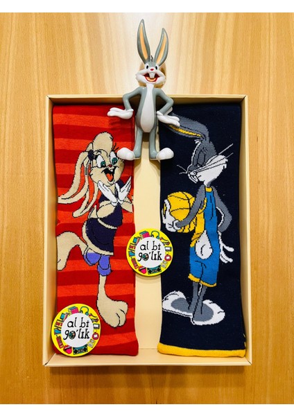 Bugs Bunny ve Lola Bunny Karakter Desenli 2 Çift Pamuklu Çorap