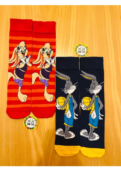Bugs Bunny ve Lola Bunny Karakter Desenli 2 Çift Pamuklu Çorap