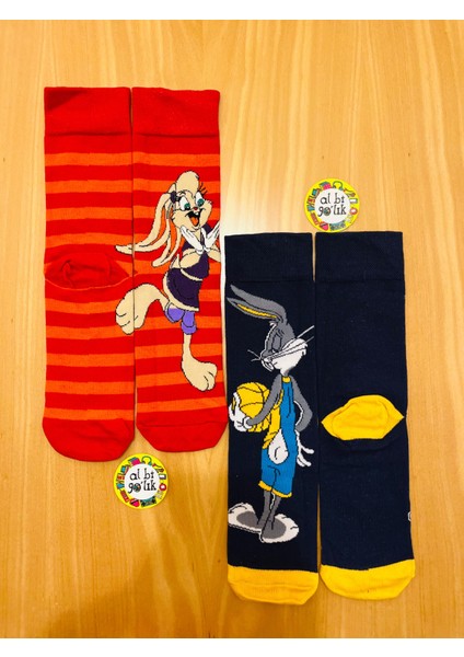 Bugs Bunny ve Lola Bunny Karakter Desenli 2 Çift Pamuklu Çorap