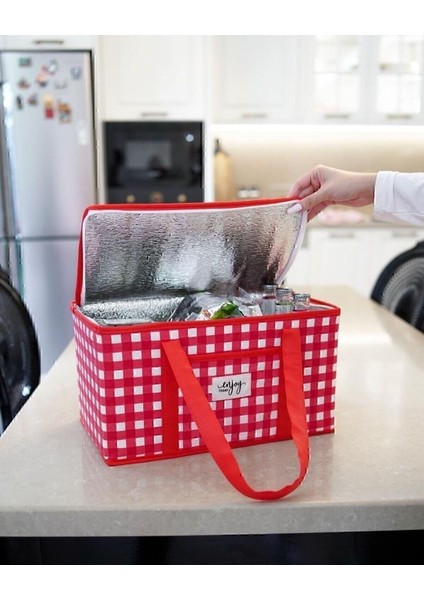 Kırmızı Termo Lüks Piknik Çantası Kırmızı Ekoseli 35 x 20 x 20 cm 25-29,9 L Tr fırsatları