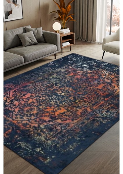 Siyah Turuncu Eskitme Halı Dijital Baskılı Dokuma Kaymaz Tabanlı Yıkanabilir Antialerjik Ofis Halısı