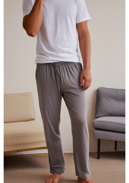 %100 Pamuk 2'li Takım Süprem Erkek Pijama Altı Rahat Kalıp Cepli Ipli Terletmez Esnek Siyah-Gri Alt